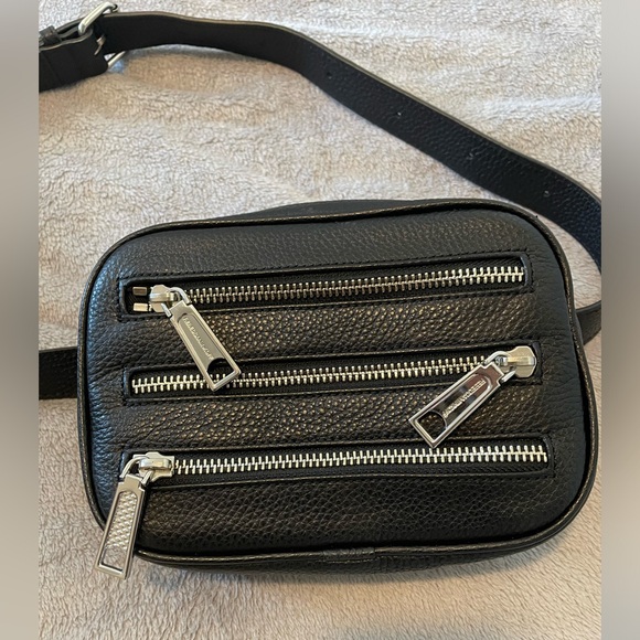 Rebecca Minkoff Purse Leather Three Zip Belt Bag Black - Picture 4 of 4